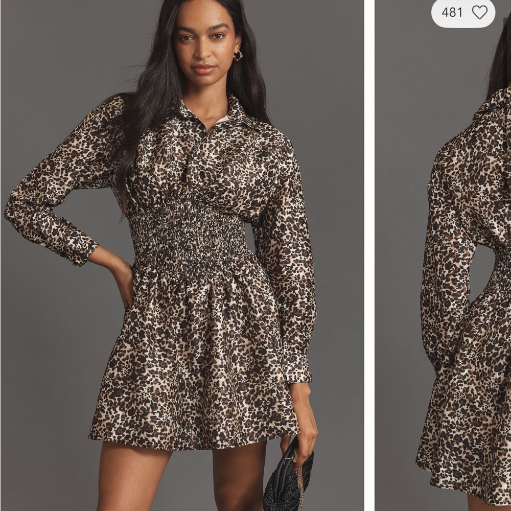 HUTCH Leopard Print Smocked Waist Dress